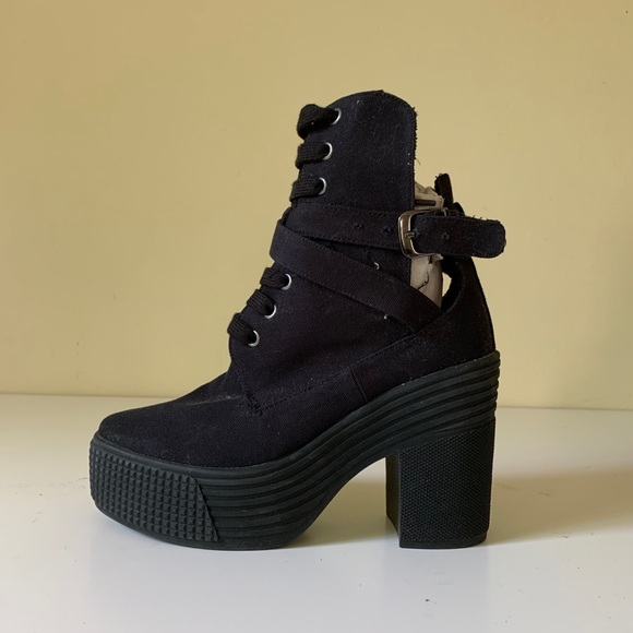 Jeffrey Campbell Shoes - Jeffrey Campbell canvas heeled boots 9 with box